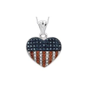 Bridge Diamond 1/3 CTTW Red White Blue Diamond Flag Heart Pendant Sterling